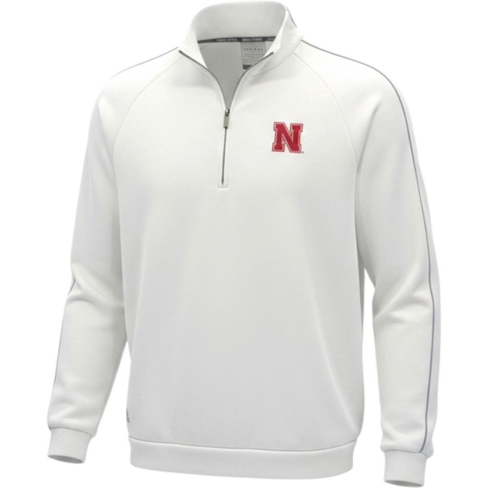 Adidas Mens Nebraska Quarter Zip Pullover White Size L Climalite Red N Logo